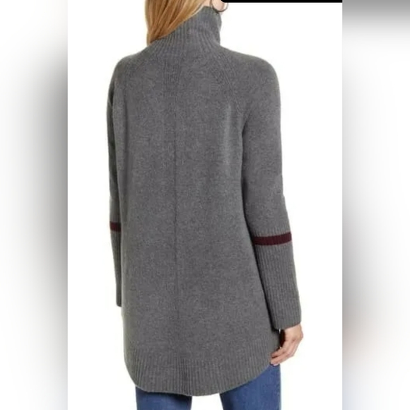 Halogen Size-S High Low Oversize Wool Blend Sweater Grey Heath/Burgundy - Picture 3 of 8